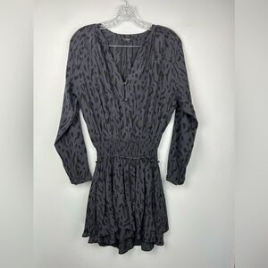 RAILS Jasmine Dress Ash Cheetah Mini Long Sleeve Button Details Tiered Skirt S